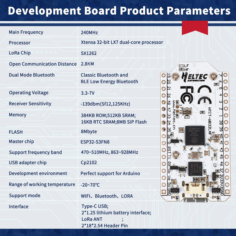 ESP32 LoRa V3 Development Board + 4000mAh Battery + USB Charger Cable Set - with 915MHz Antenna WiFi Bluetooth and SX1262 LoRa V3 Devices for Meshtastic Arduino LoRawan IOT Maker 1 Set (Board+4000mah battery+USB)