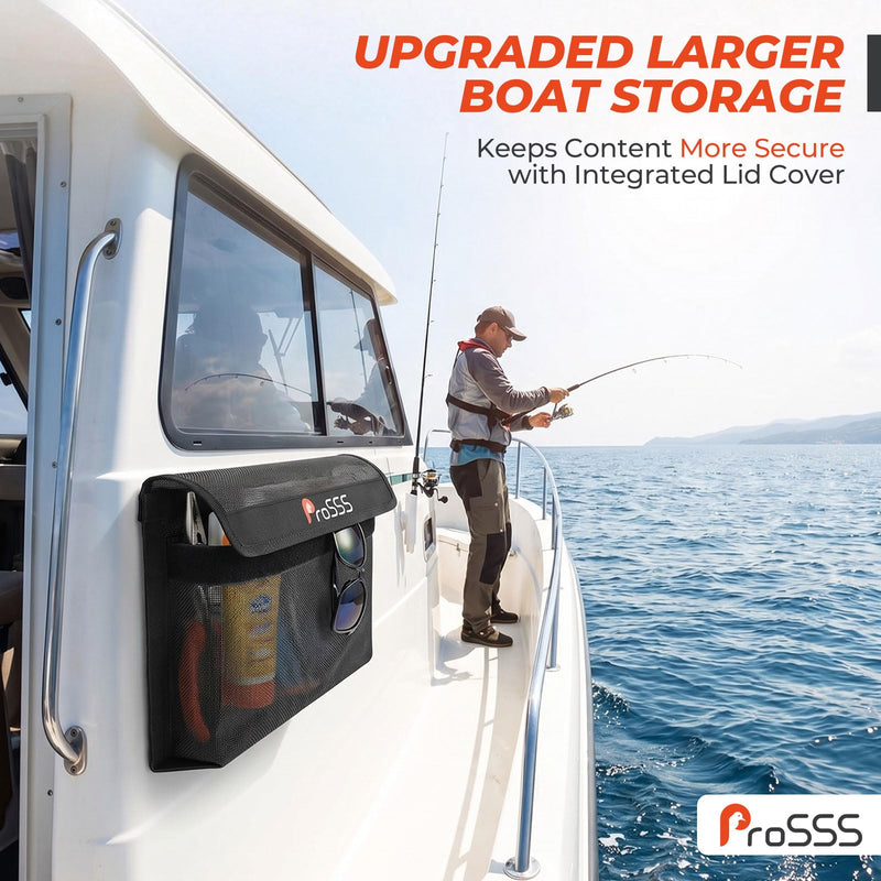 Boat Storage Mesh Bag with Secure Closure Flap - 13.7" x 9.8" - Upgraded Leak-Proof Design/Adhesive Backing/Perfect Boat Organizer-Boat Accessories-Keeps Contents Secure in Rough Waters 1