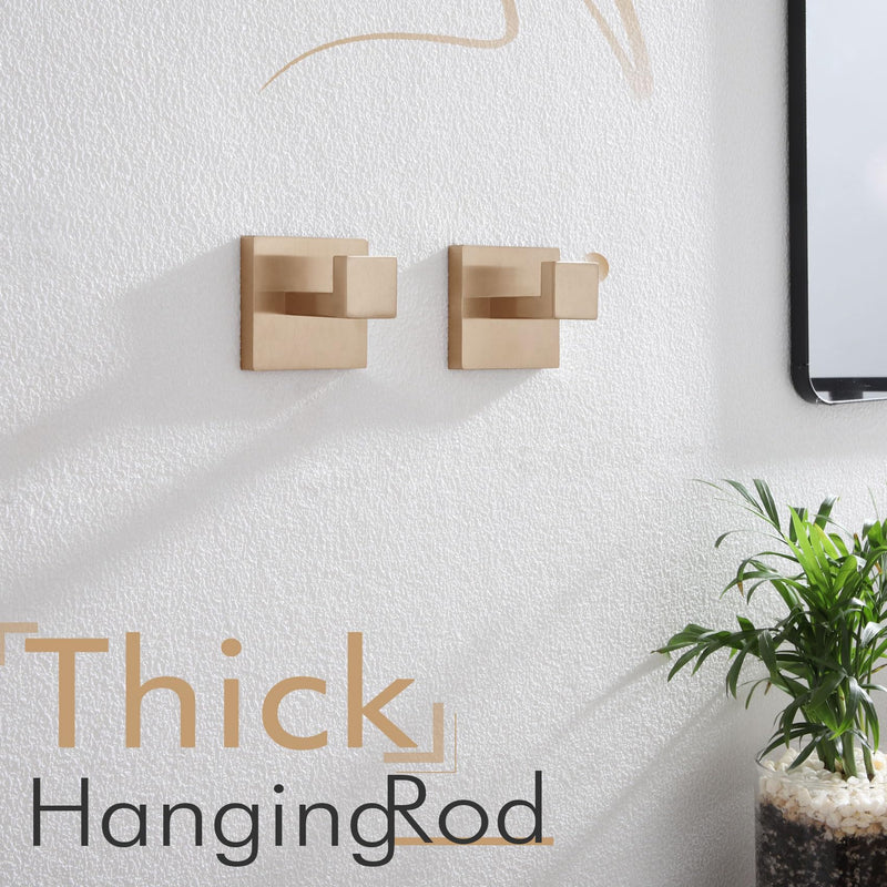 KOKOSIRI Robe Hooks for Bathrooms Towel Hooks Coat Hook Kitchen Garage Heavy Duty Wall Mounted Champagne Bronze Stainless Steel, 2 Pack B1010CPG-P2