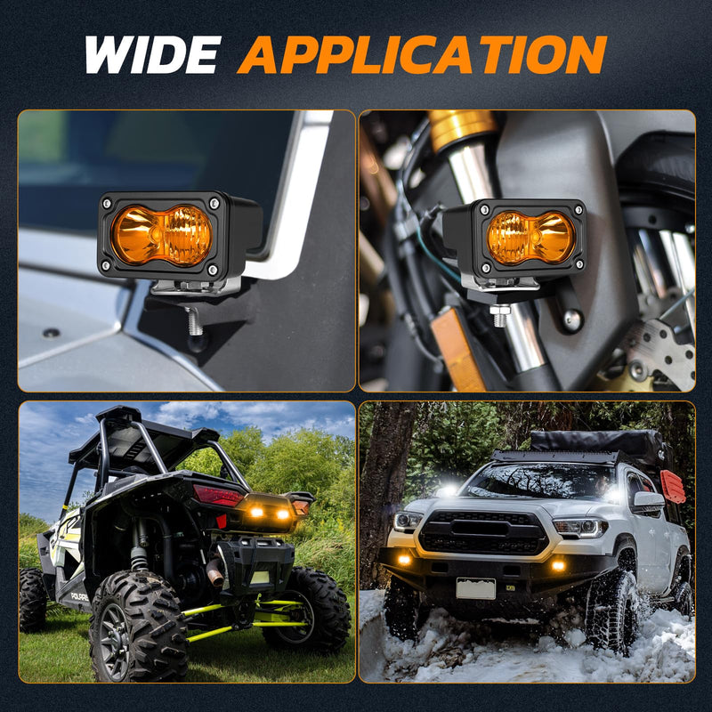 Amber LED Pods, Rfroad Lighting 3 Inch 40W LED Chase Light Ditch Lights Spot Flood Combo Small LED Pods Light Fog Lights LED Cubes 2 Packs for Motorcycle Truck UTV SUV ATV Dirt Bike Boat Offroad Amber Combo