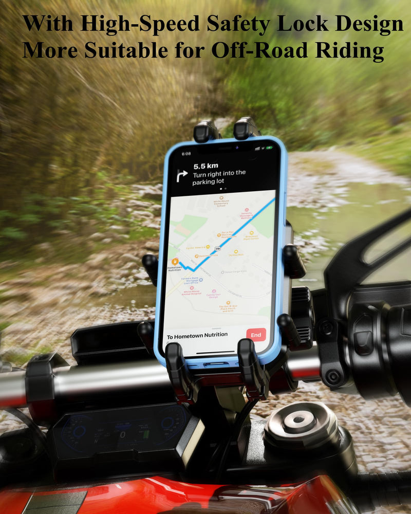 BRCOVAN Motorcycle Phone Holder with Vibration Dampener & High-Speed Secure Lock, Anti-Theft Motorcycle Phone Mount Handlebar Cellphone Holder for Bike Bicycle Scooter ATV Fit 5.4''-7.2'' Smartphones