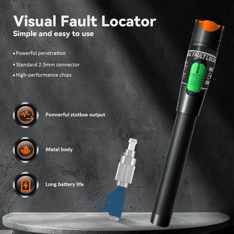 Visual Fault Locator 30KM - VFL Fiber Optic Tester Kit with FC/LC/SC/ST Compatibility - Single Mode 9/125μm Fiber Visual Fault Locator for Telecom Maintenance and Data Centers 30 VFL + FC/LC Connector