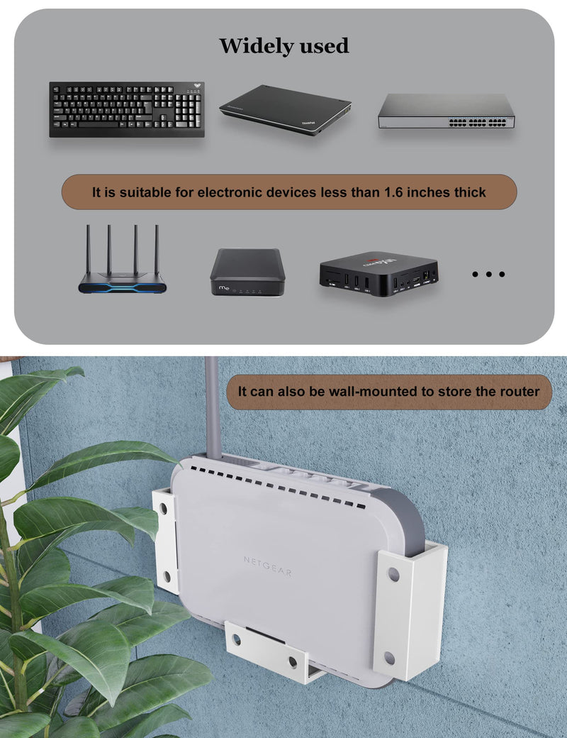 Under Desk Laptop Holder MacBook Drawer Mount for Keyboard & Small Devices Also Fit for Cable Box Wall Mount Tray Organizer Like Routers, Modems, Network Switch and (White) White