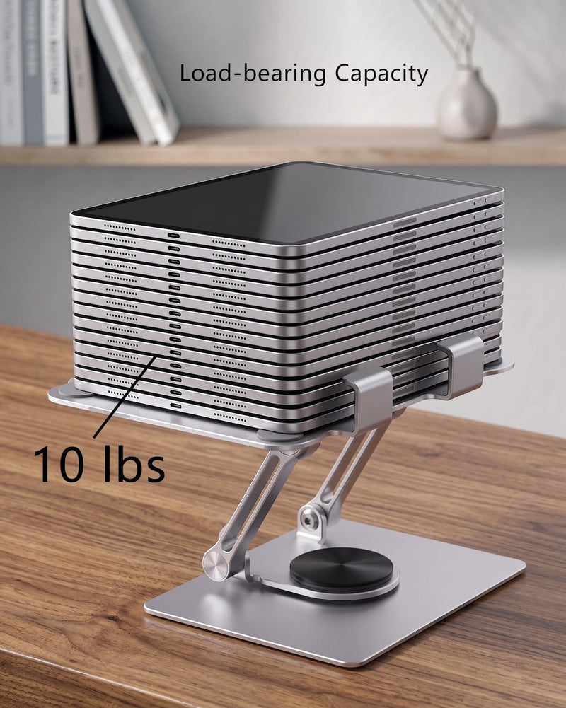 Rotating Foldable Tablet and Phone Stand Holder, Silver, Desktop Use | 360 Degree Rotation, Foldable, Stepless Angle/Height Adjustment, Heat Dissipation, Compatible with Devices from Approx. 4.7