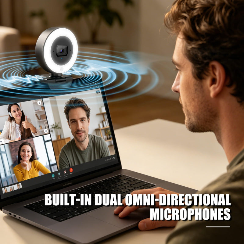 4K Webcam with Ring Light, PDAF Autofocus Web Camera for Desktop Computer | SIWOTECH Streaming Camera, 4K Webcam for PC, Built-in Privacy Cover, Dual Omnidirectional Mics, USB Plug-and-Play for Zoom