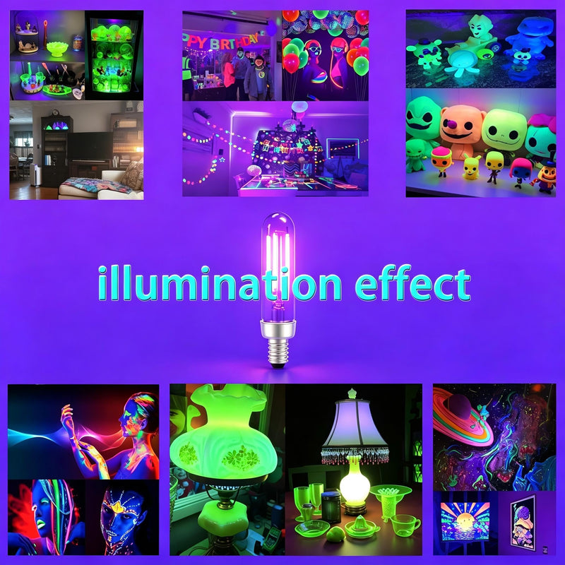 TITO 6 Pack E12 T6 395nm Dimmable Mini Black Light Bulb Halloween & Display | 4.5W Candelabra Bulb 60W Equivalent for Small Fixtures｜360° Full Beam｜Glow Party Fluorescent Paint Decor Uranium Glass Curios