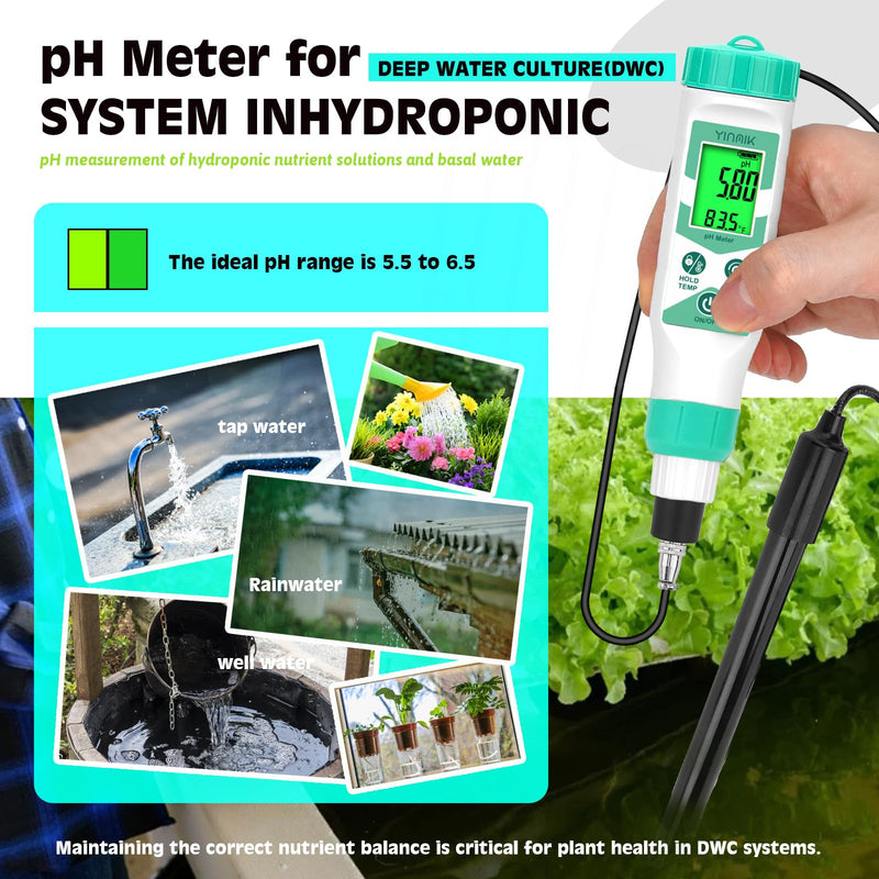 Smart pH Meter for Laboratory, Digital pH Tester, Accurate Hydroponic pH Test Kits, pH Meter with line for Pool Aquarium Water Treatment Accurately Measure and Monitor pH in Wide Range of Media