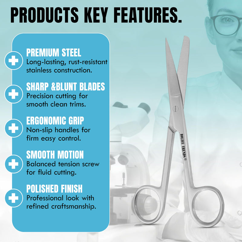 Premium Quality Stainless Steel Surgical Dressing Scissors Medical Dissecting Sharp Scissors Straight Multi Purpose General Art Craft Paper Fishing Shears (Blunt/Sharp) Blunt/Sharp