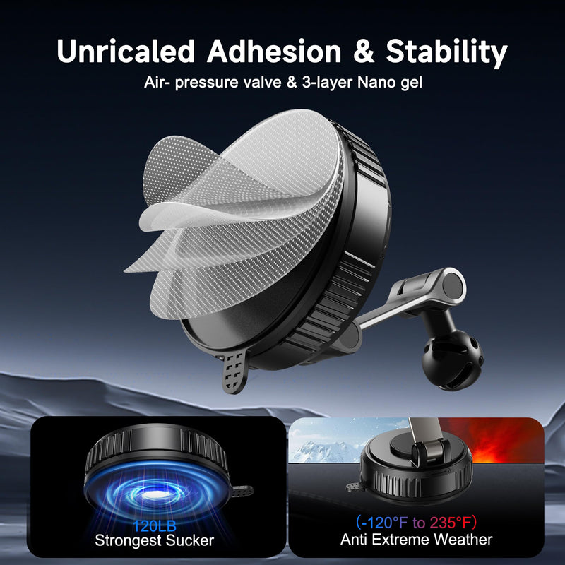 for 25W MagSafe Car Mount Charger with Cooling Fan, Magnetic Wireless Car Charger, Suction Cup & Vent Attachment Phone Holder, 25W Fast Charging Car Cooling Phone Mount for iPhone 17/16,S26 Ultra