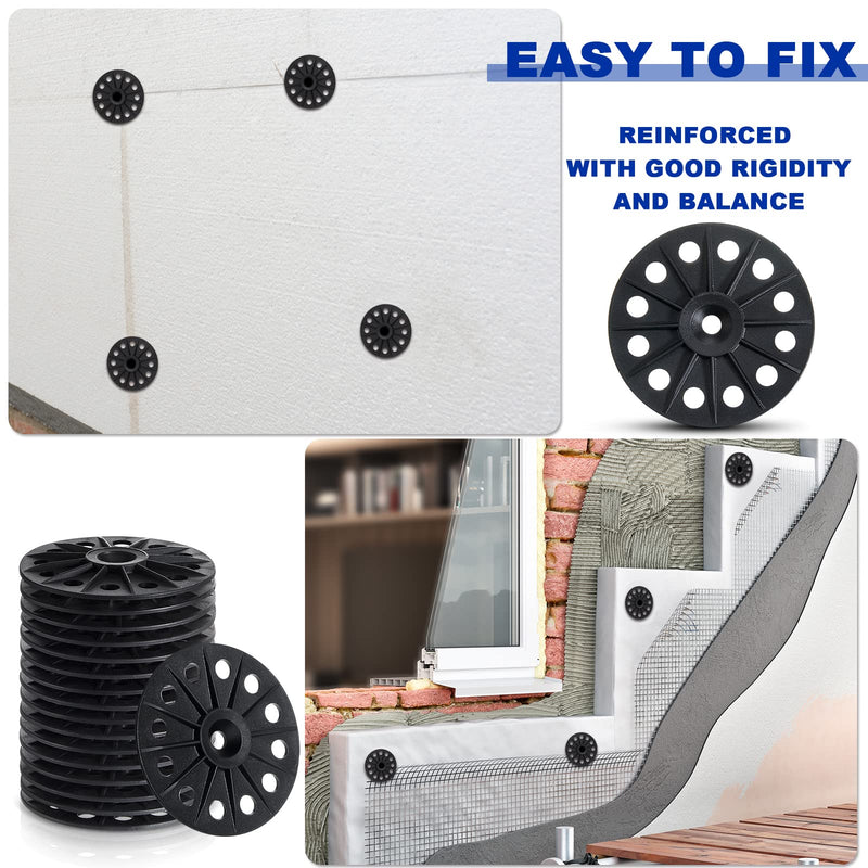 Polypropylene Washers 60 mm for Fixing Supporting Rigid Foam Insulation Panels and Sheets Load Spreading Plastic Washers Flat for Screws and Nail, Black(200 Pcs) 200
