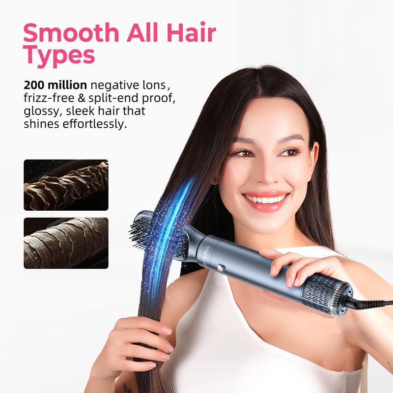 Atopskins Air Styler 6 in 1 Hair Styler Set 200 Millions Negative Ionic Airbrush 6 in 1 Multi Styler, 1000W High-Speed Hair Dryer Brush, 30mm Air Curler, Hair Dryer Curler, Volumizer, Round Brush Blue