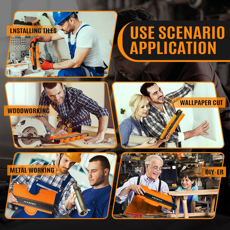 DODOWIN 10+5 Inch Contour Gauge with Lock, Dual Size Profile Duplicator Tool for Flooring, Tile, Woodworking & Irregular Shapes, Shape Outline Gauge, Father’s Day Gifts for Dad Men Husband Orange-10+5 In.