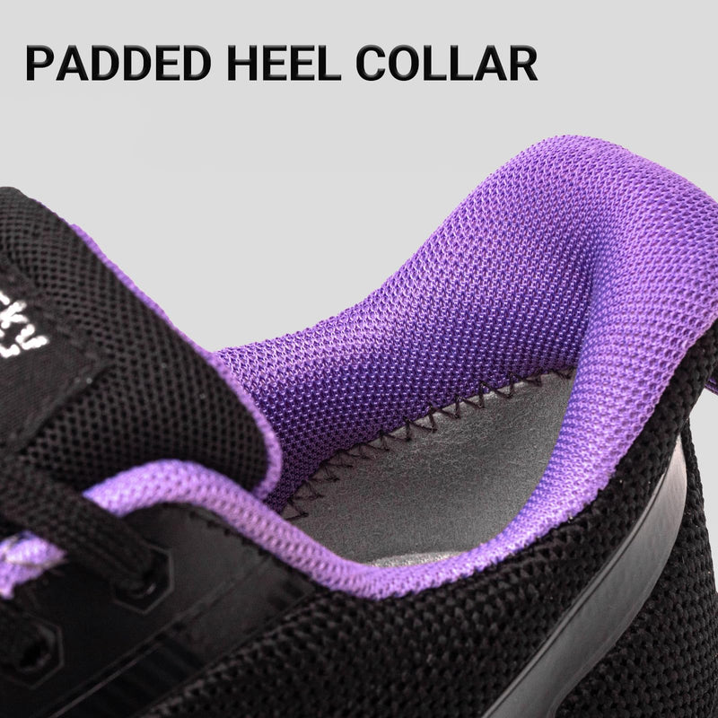 Treesky Black Non Slip Work Shoes for Women, Restaurant & Kitchen Sneakers | Slip resistant soles, lightweight cushioning, breathable knit, removable insole, for nursing, food service & long shifts 8 Black Purple