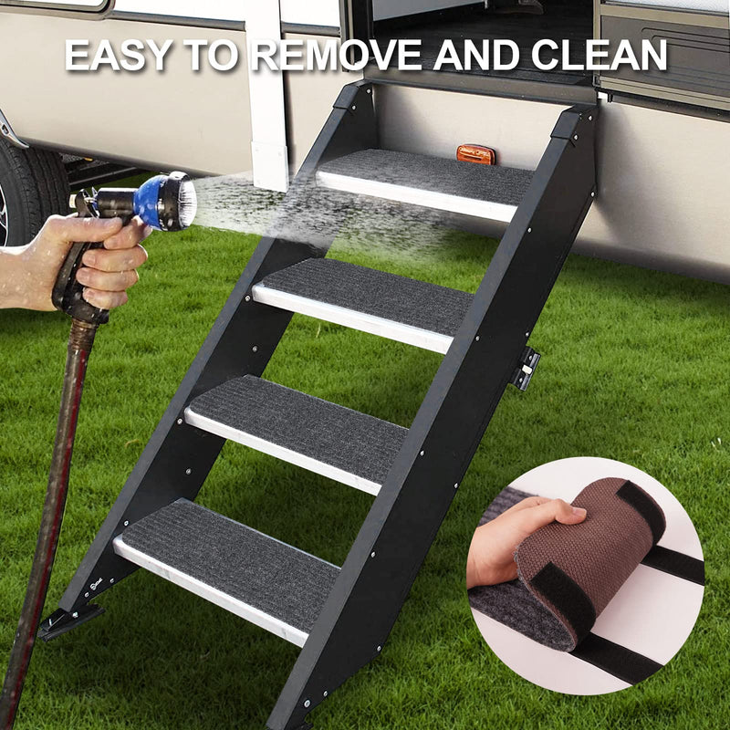RV Step Covers 4 Pack RV Step Rug, RV Stair Covers Carpets for Mobile Home, Camper, 24 inch Wide (24”*7.5”, Black) 4 Pack 24 x 7.5 inch