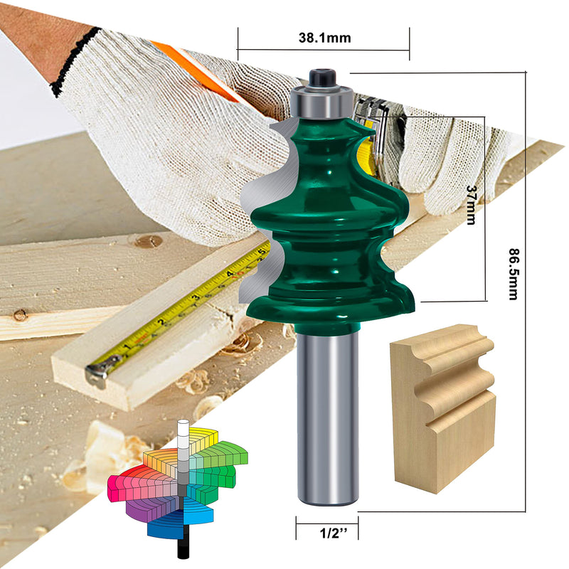 LEATBUY Router Bit 1/2-Inch Shank Door&Drawer Front Edging Router Bits Set 5 PCS Woodworking Milling Cutter Router Bits Sets Tools Carbide CNC Cabinet Router Grooving Mill Tool(YZ04) YZ04