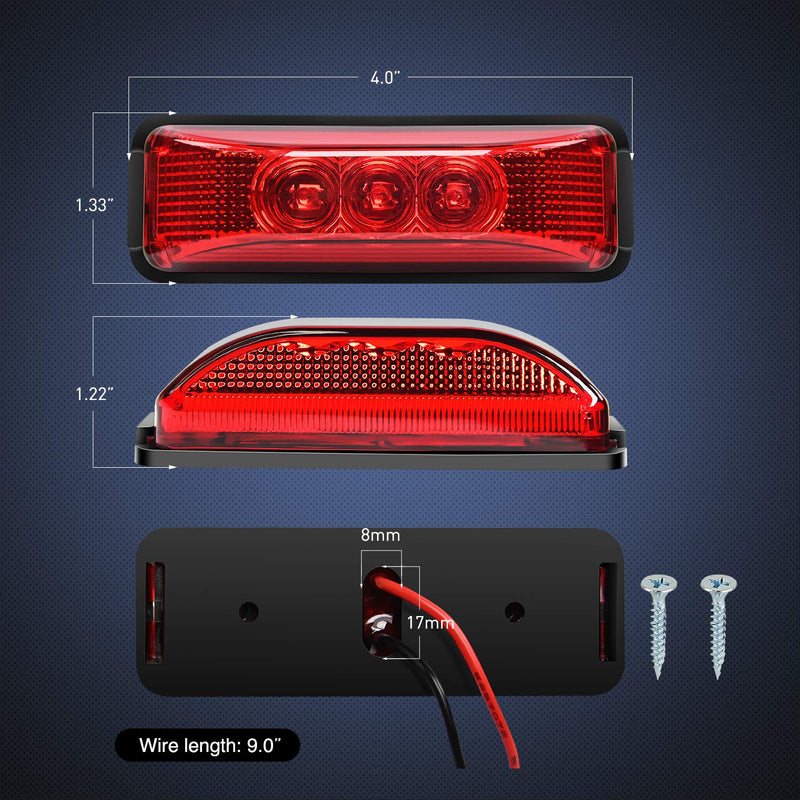 Nilight - TL-32 2PCS 3.9Inch 3 LED Truck Trailer Red Light Front Rear LED Side Marker Lights Clearance Indicator Lamp Rock Light Waterproof Sealed Surface Mounted Red 2Pcs Trailer Light