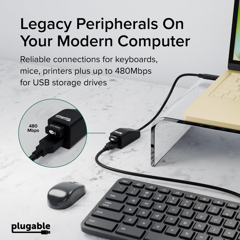 Plugable USB-C to Dual USB-A 2.0 Splitter, 2-Port Hub for USB-C Laptops: Keyboard, Mouse, Flash Drive, 480Mbps Data-Only, Plug-and-Play, 30cm Cable for Mac, Windows, ChromeOS, Linux (USBC-2PORT)