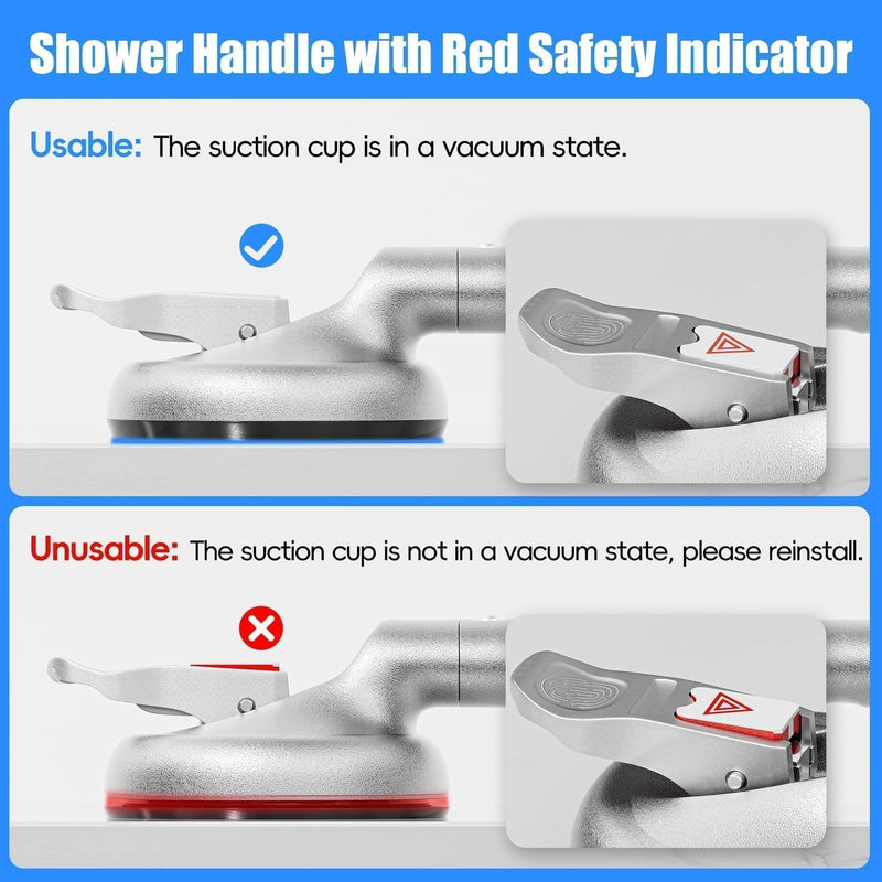 SPECILITE 17 Inch Grab Bars for Bathtubs and Showers, Seniors Handles for Elderly Strong Suction Handicap Safety Handrail for Bathroom Toilet Tiles Glass Gray Silver Gray Silver-1 PC
