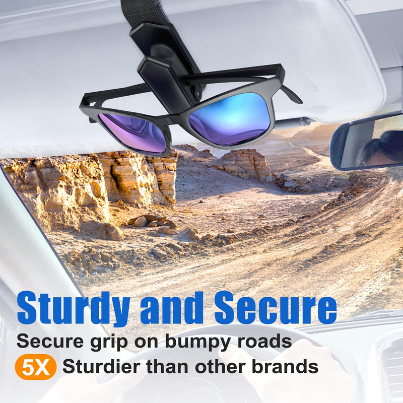 Veharvim One-Handed-Operation Sunglasses Holder for Car, Visor Sunglass Holder Clip, Car Accessories Interior, Universal Fit Silicone Padded Visor Sunglass Holder Car, Unmatched Durability 2 Pack