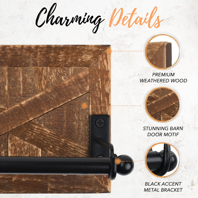 Autumn Alley Rustic Farmhouse Toilet Paper Holder - Farmhouse Bathroom Country Decor - Rustic Bathroom Accessories with Warm Brown Wood & Black Metal - Adds Western Decor Charm
