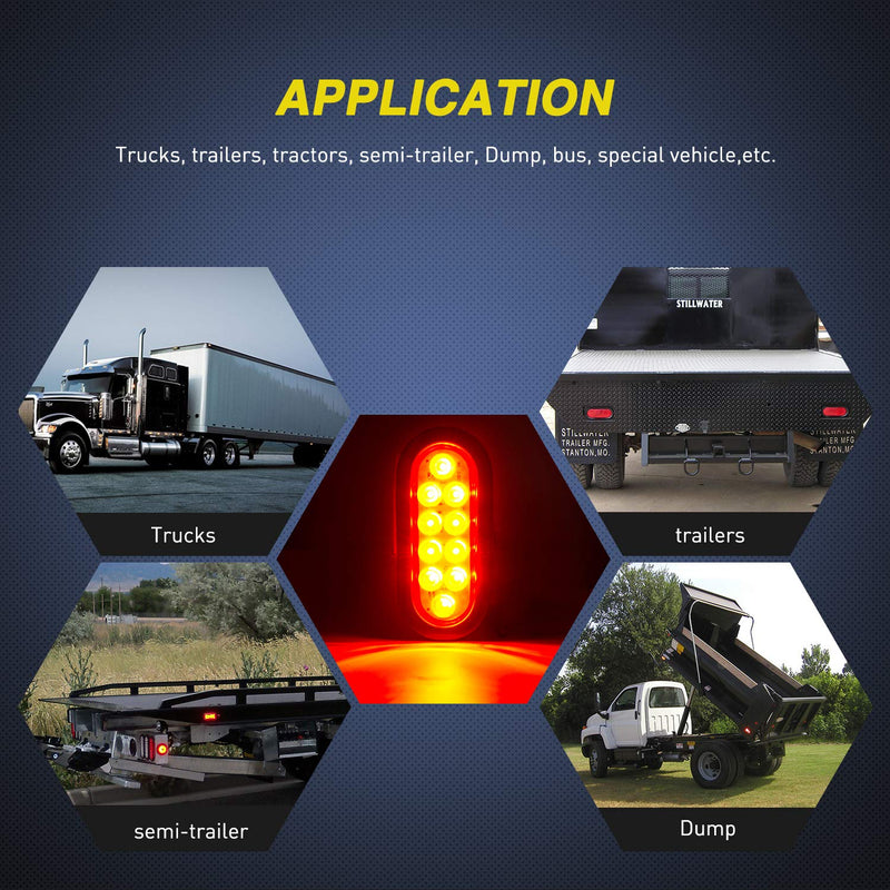 Nilight - TL-01 6" Oval Red LED Tail 2PCS w/Surface Mount Grommets Plugs IP65 Waterproof Stop Brake Turn Trailer Lights for RV Truck Jeep 2Pcs 6" Trailer Tail Lights