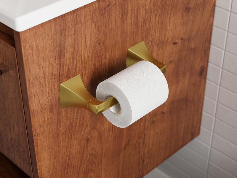 Pfister Bruxie Toilet Paper Holder, Bathroom Tissue Roll Holder, Wall-Mounted, Screw-in, Brushed Gold Finish, BPHBIE0BG