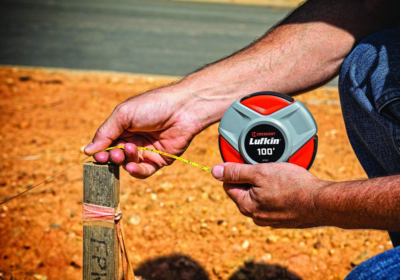 Crescent Lufkin 3/8" x 30m/100' Closed Reel SAE/Metric Yellow Clad Steel Long Tape Measure - ST100
