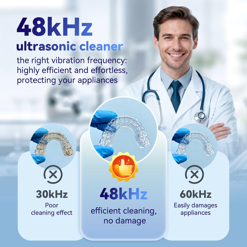 Ultrasonic Retainer Cleaner Machine 48kHz, Dental Cleaning Pod, Ultrasonic Retainer Cleaner for Dentures, Aligners, Mouth Guards, Toothbrush Heads and Jewelry with 200ML Capacity, LAB Supply | Gentle cleaning action works well on mouth guards, toothbru...
