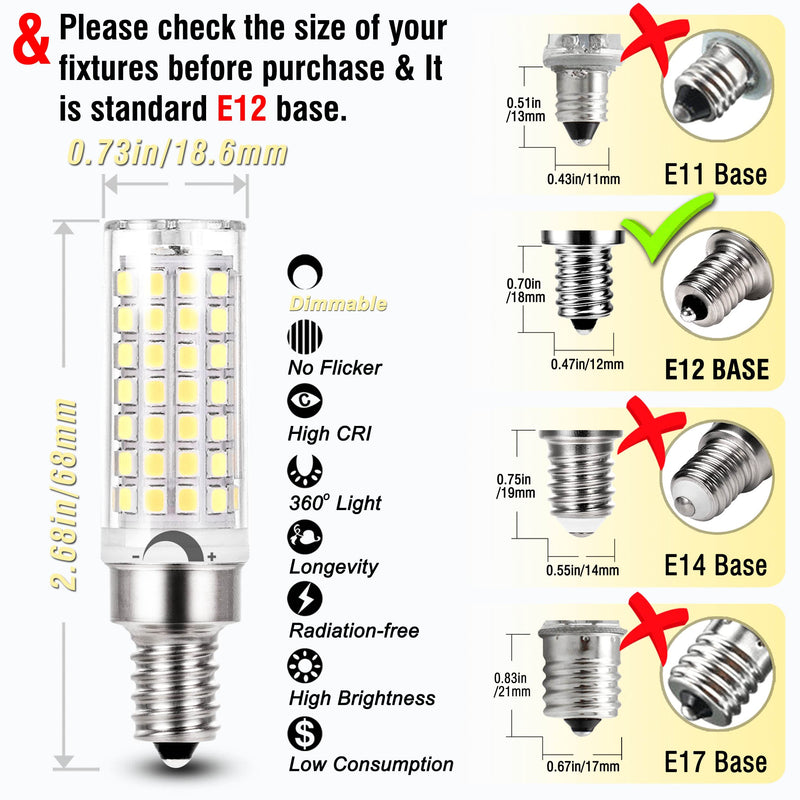 ALIDE E12 C7 Dimmable Led Candelabra Bulbs Kx 2000 60 Watt Replacement, 6000k Daylight White T6 110V 120V Small Base E12 LED Bulbs 6W for Ceiling Fan Salt Lamp Chandelier Lighting,600lm,8Pack 60 Watts (8 Pack)