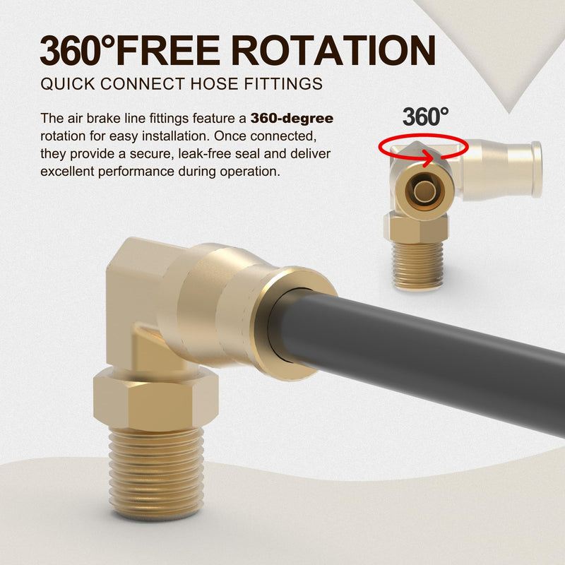 RETRUE Air Line Service Kit for Air Bags Suspension Kit with Brass DOT Air Brake Fittings, 30 FT, 1/4 DOT Air Fittings, 1/4 NPT Elbow Fitting, Schrader Valves & Union Tee