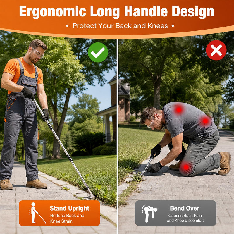 HORM 47.24'' Crack Weeder, Stainless Steel Manual Crevice Weeding Tool, Long Handle Weed Grabber Remover, L-Shaped Manual Weeder Puller, Durable Crevice Weeding Tool for Sidewalk Garden Lawn 47.24''