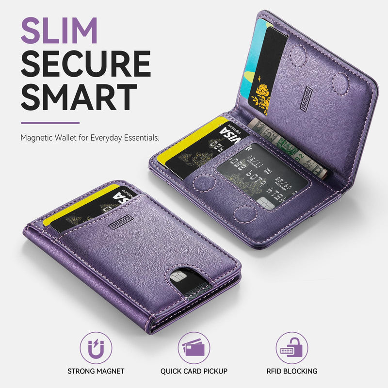 for MagSafe Wallet, 6-8 Card Holder RFID Blocking Minimalist Magnetic Wallet, Men's and Women's Ultra-Thin Leather Desktop Stand Phone Wallet,for Most iPhone Samsung MagSafe Phones and Cases Purple