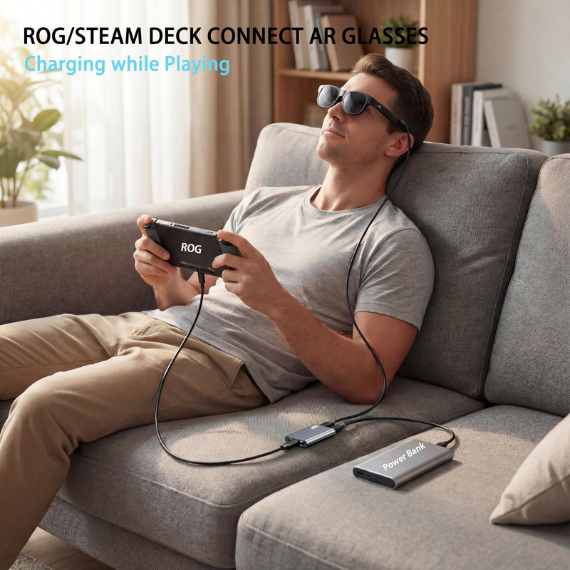USB-C AR Glasses Adapter, 8K 30Hz/4K 144Hz, Power & Charge Sync | Compatible Xreal/Viture/RayNeo/Rokid AR Glasses,Steam Deck,ROG Ally,Switch 2,DJI RC 2,iPhone 15-17,Android,No Signal Lag