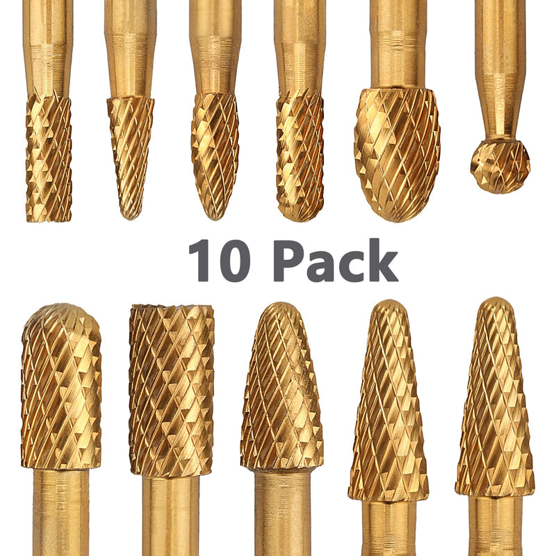 10 Pieces Set Carbide Burr Set with 1/4 inch Hex Shank,Double Cut Tungsten Carbide Rotary Burr Set for DIY Grinder Metal Wood Carving Engraving Polishing Drilling Grinding Milling Cutting 10 Pieces Set