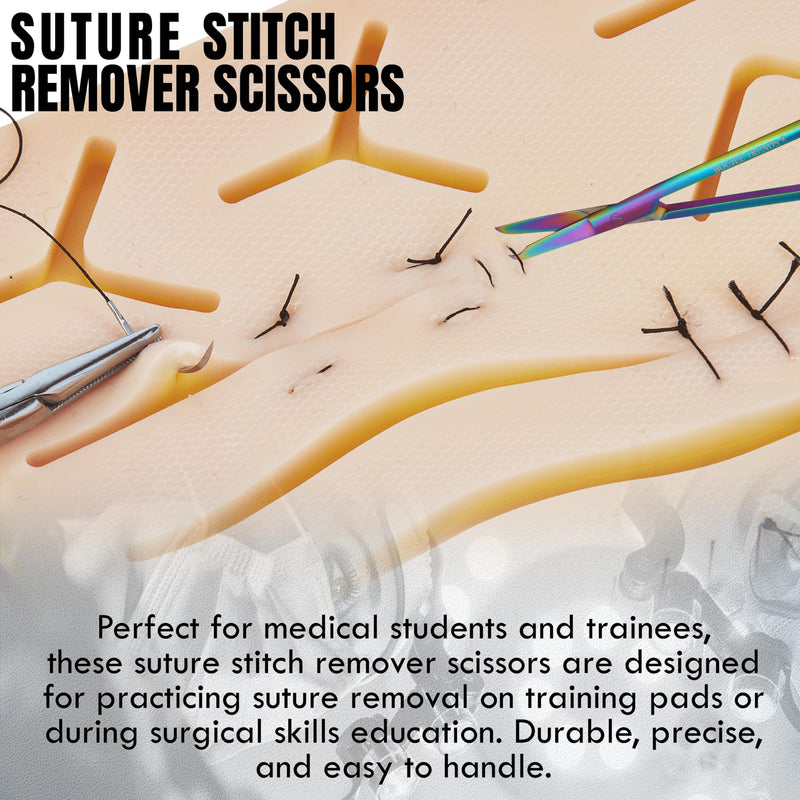 Suture Stitch Scissors with Multicolor/Rainbow Titanium Coating - Premium Quality Instrument- Delicate Hook - Perfect for Suture Removal, First Aid, EMS Training and More (13cm) 13cm