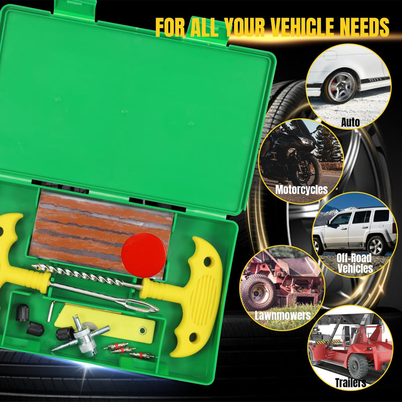 Tire Repair Kit, 33Pcs Heavy Duty Tire Plug Kit, Universal Tire Repair Tools to Fix Punctures and Plug Flats Patch Kit for Cars, Motorcycles, Atvs, Tractors, Etc