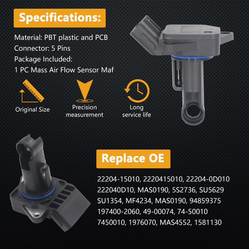 Mass Air Flow Sensor Maf Meter Compatible with Chevrolet Prizm 2000-2002 & Lexus GS430 2001-2005; SC430 2002-2010 & Toyota Corolla 2000-2002 Replace OE 22204-15010 22204-0D010 197400-2060