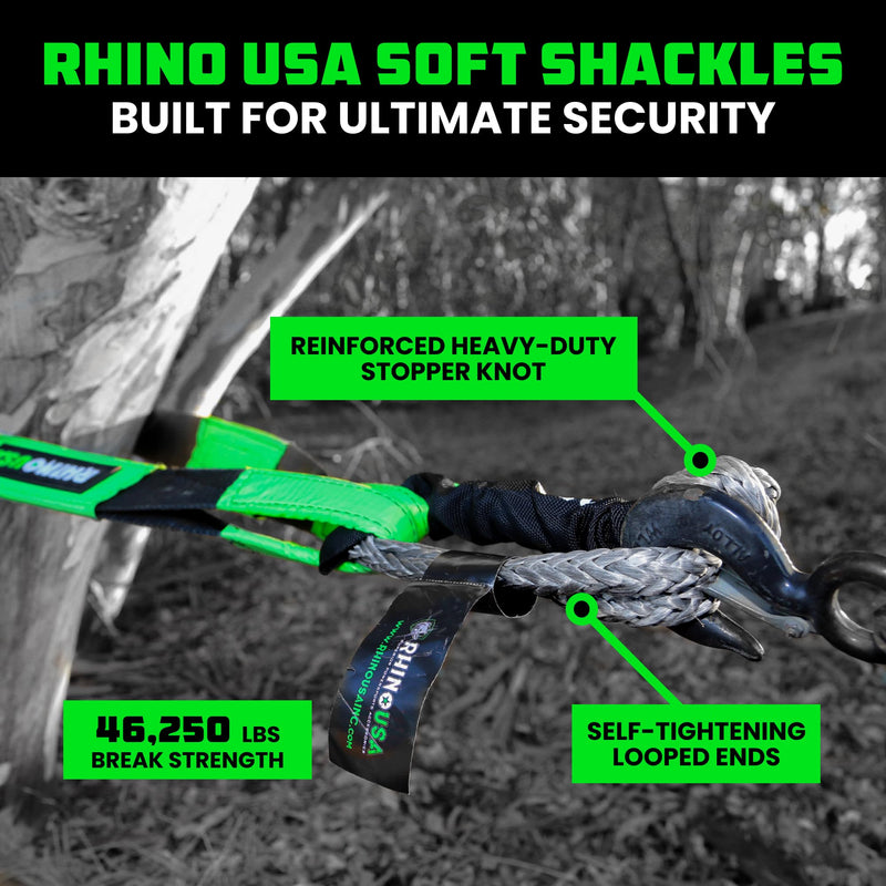 Rhino USA Synthetic Soft Shackle Rope (2-Pack) - 1/2 Inch x 22 Inch (44,050lb Min Break Strength) Offroad Soft Shackle Recovery Kit for Truck, UTV, ATV - Compatible with Jeep, Toyota, Ford & More! Gray 1/2 inch - 2 PK
