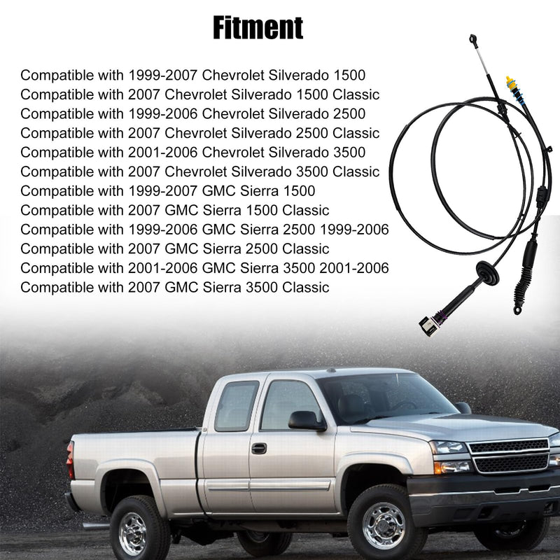 Automatic Transmission Gear Shifter Cable Replacement for 12477640 Compatible with 1999-2007 Chevy Silverado GMC Sierra 1500 2500 3500 Classic