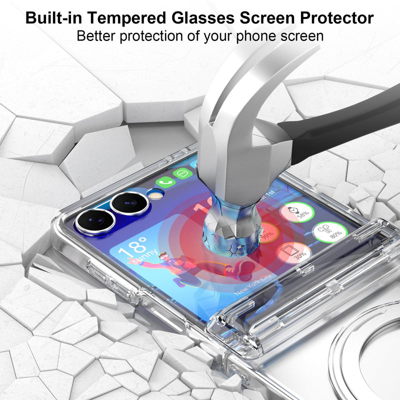 Designed for Samsung Galaxy Z Flip 8 Case Clear Magnetic with Kickstand | Hinge Protection & Screen Protector[ Compatible with MagSafe],Slim Protective Phone Case Cover for Z Flip 8