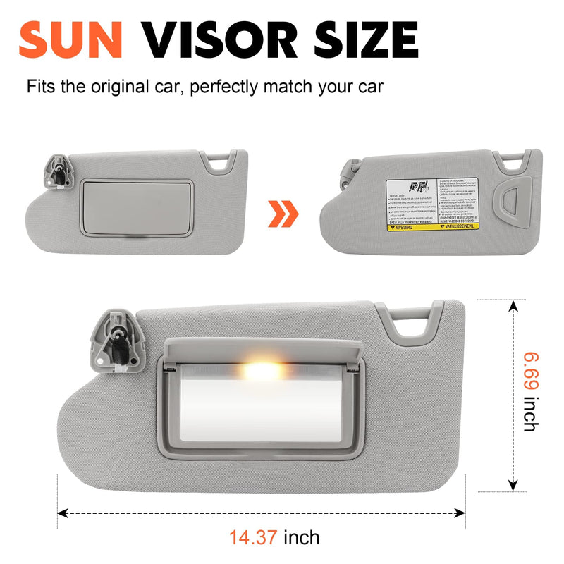 Gray Driver Left Side Sun Visor Replacement Compatible with 2013 2014 2015 2016 2017 2018 Nissan Altima Without Sunroof Replace 96401-3TA2A Grey