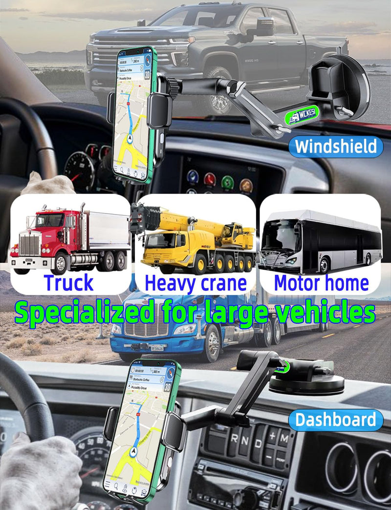 Truck Phone Holder Mount Wireless Charger Heavy Duty for Car 15W Smart Fast Charging 14 inch Long Arm Pickup Truck Windshield and Dashboard,Truck Accessories,for iPhone Samsung LG black--Wireless Charger