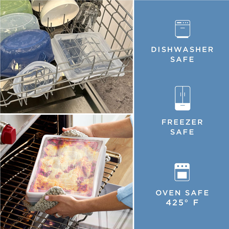 Stasher Reusable Silicone Stretch Lid for Casseroles, Pans, Baking Dishes–Rectangle Replacement Lid, 9”x13”, Stretchable, Leak-Free, Microwave Safe, Dishwasher Safe, Food Cover, Eco-Friendly, Clear Rectangular