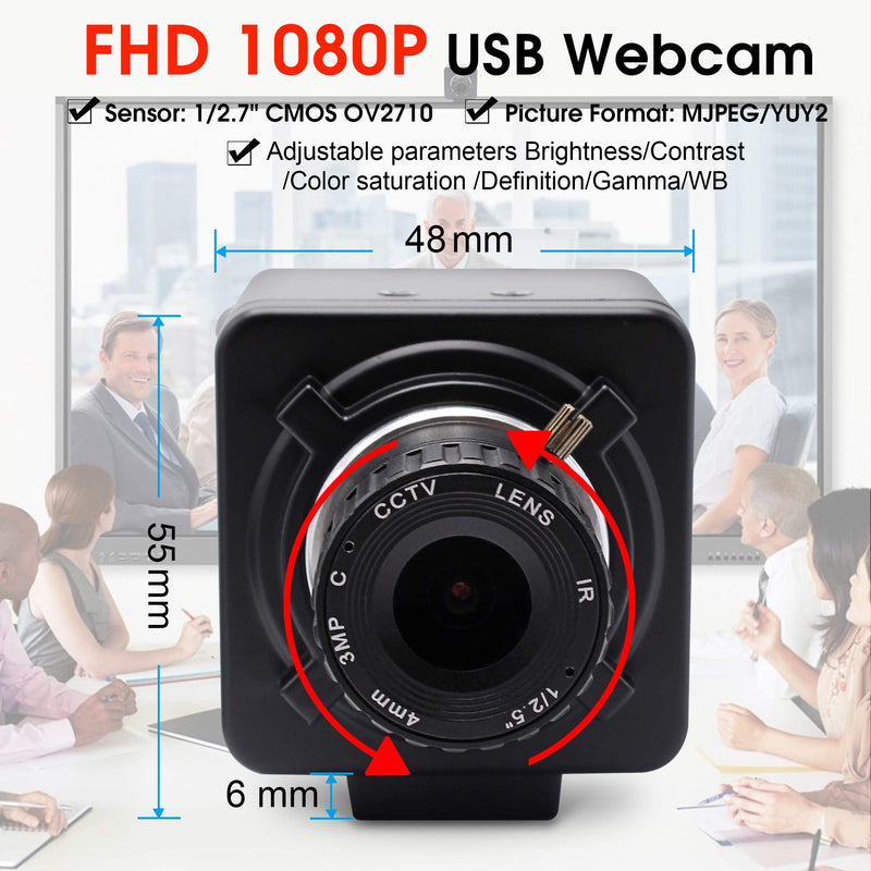 SVPRO 1080P Full HD Mini USB Webcam 2MP CMOS OV2710 4mm Manual Focus Lens CS Mount High Frame Rate 30fps/60fps/100fps USB Camera for Linux, Windows, Android, Plug and Play 4.0mm Lens