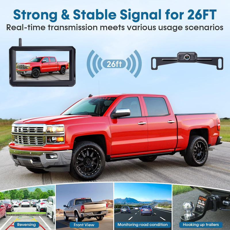 Wireless Backup Camera for Trucks: 5 Inch 1080P HD Display, Rear View Camera, IP69K Waterproof, Night Vision, Dual-Camera Support, DIY Installation, Customizable Parking Lines by Befumly H21 5'' + License Plate Camera