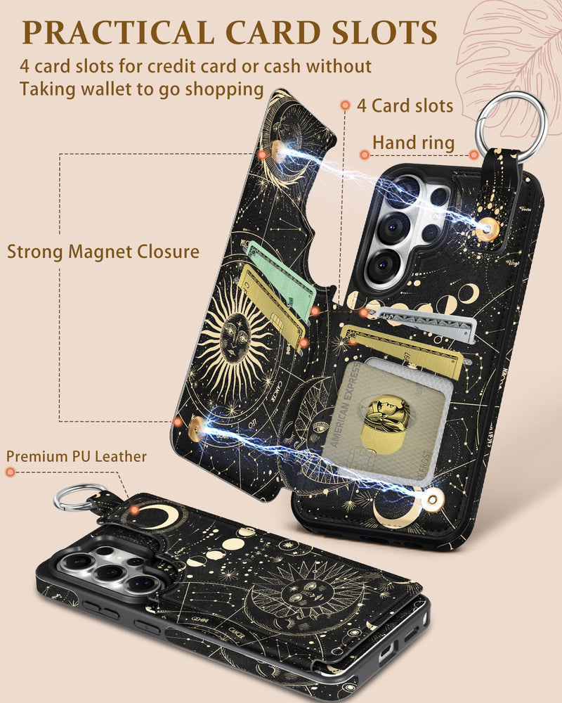 Shorogyt for Samsung Galaxy S26 Ultra Wallet Case - Cute Fashion Sun Moon Design with Card Holder Kickstand for Magnetic Clasp Back Flip Folio Leather Phone Cases for Women Girls Men Constellation