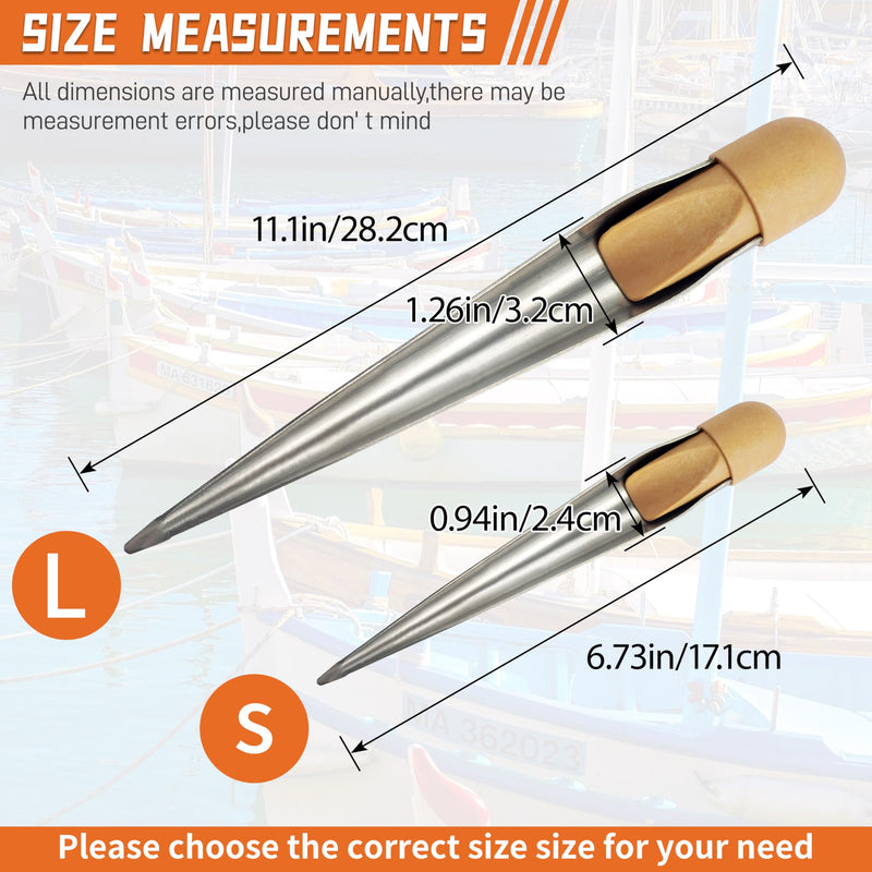 Boat Rope Splicing Tool Stainless Steel Rope Splicing Spike FID with Wood Handle for Rope Line Wire Diameter 1/8" 1/2" 1" Small+Large