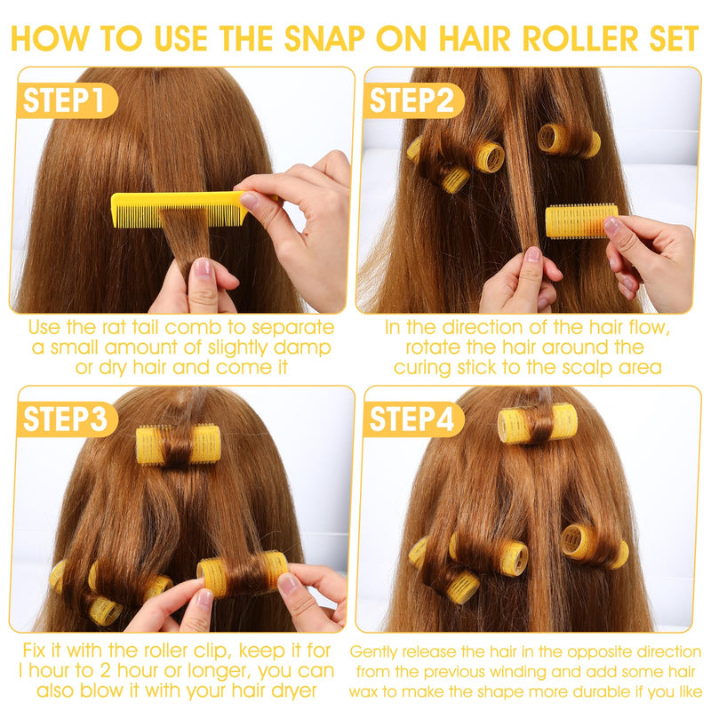18pcs Self Grip Hair Rollers with Small Comb, Heatless Hair Curler, yellow | Plastic Rose Red, Small Hair Rollers, for Pro Salon Hairdressing, and DIY Hairstyles, 0.98 X 2.44 Inch