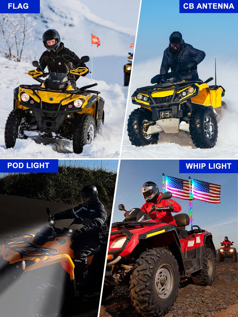 Whip Light Mounts for ATV, Quad Light Mounts Fit 0.875", 1", 1.125" Rack Bars and Bandlebars, Adjustable Mount Made of Alloy Aluminum, Easy Installation (2 pcs Black)
