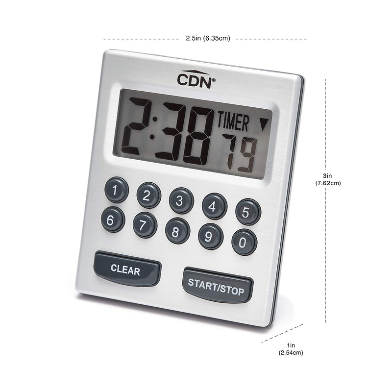 CDN Direct Entry 2- Alarm Digital Kitchen Timer | Counts Up & Down, 10 Hours by Hours, Minutes & Seconds, Big Digit, Loud & Long Audio/Vibrate Alarm, Stand, Hang, Magnet Mounting - TM30